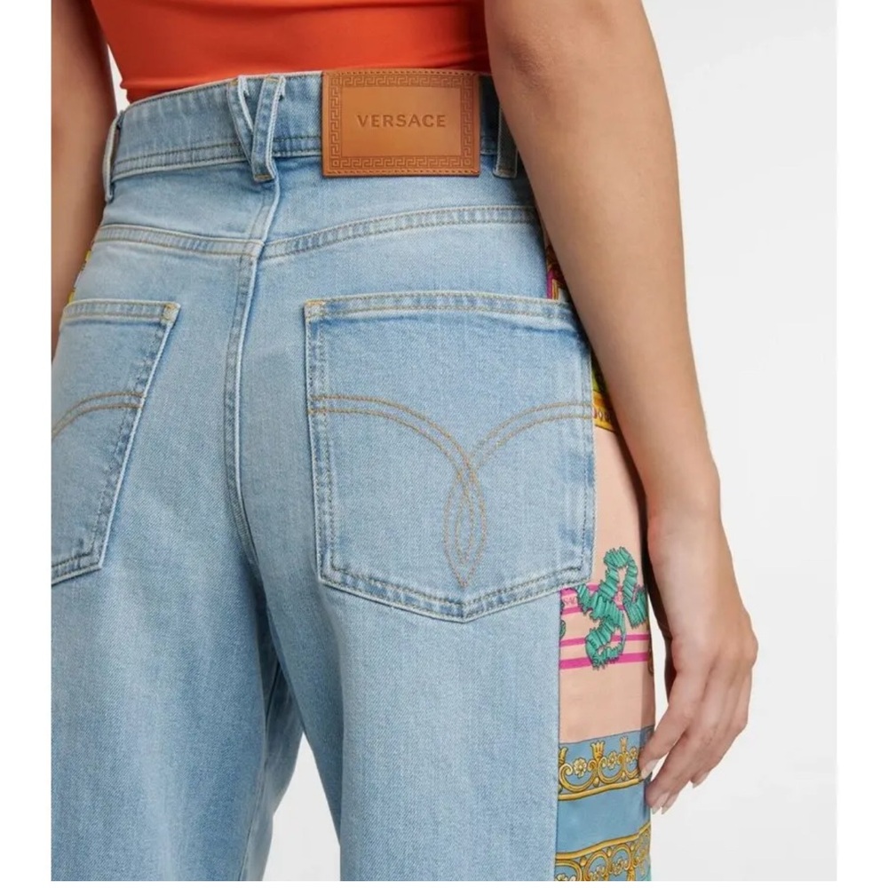 Versace Light Blue Flare Jeans with Multicolor Side Panels - Picture 4 of 11